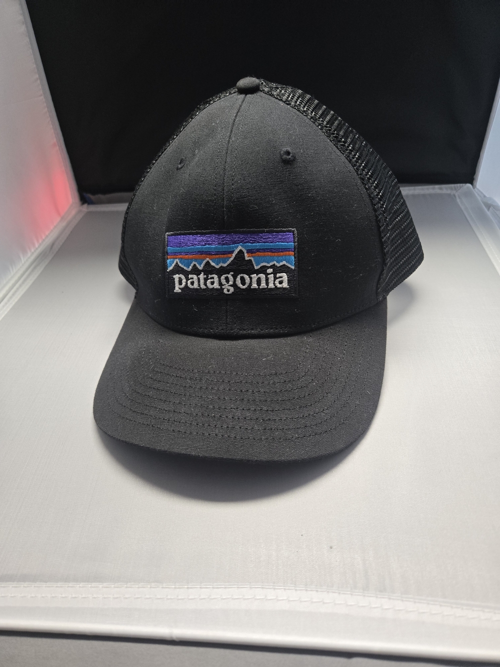 Patagonia Black Trucker Hat with Multicolor Logo